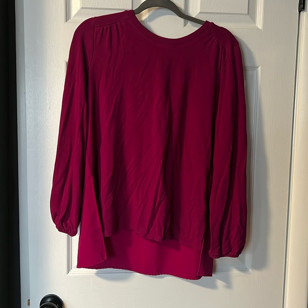 Gibsonlook Mixed Media Woven and Knit Top in magenta